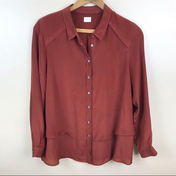 Poetry- Women’s Double Layer 100% Silk Button Up Shirt, Size 14 - Picture 1 of 7